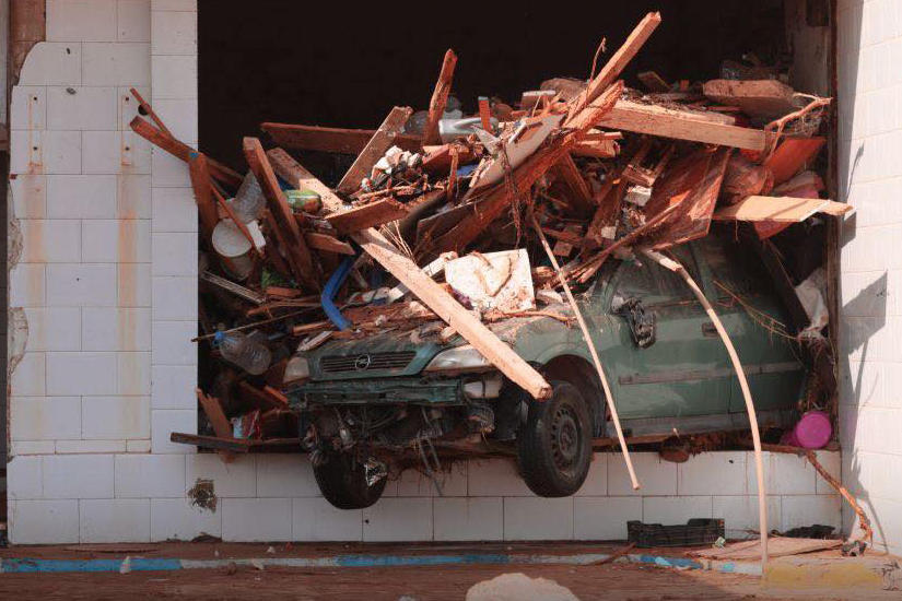 A view of devastation in disaster zones after the floods caused by the Storm Daniel ravaged the region, on Monday, in Derna, Libya.