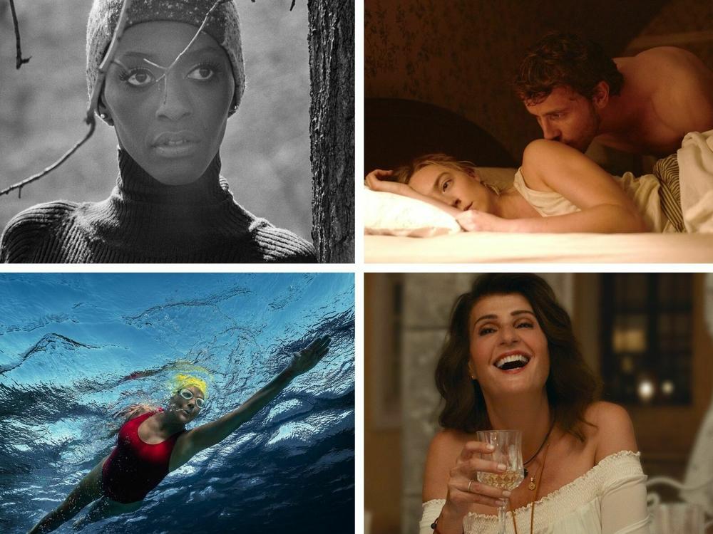 Clockwise from top left: <em>Invisible Beauty</em>,<em> Foe</em>,<em> All Dirt Roads Taste of Salt</em>,<em> The Hunger Games: The Ballad of Songbirds & Snakes</em>,<em> </em><em>My Big Fat Greek Wedding 3 </em>and <em>Nyad.</em>