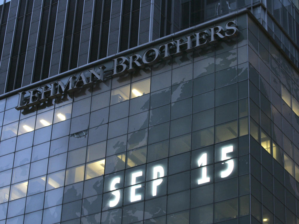 Lehman Brothers world headquarters is shown in New York on Sept. 15, 2008, the day the 158-year-old investment bank, choked by the credit crisis and falling real estate values, filed for bankruptcy.