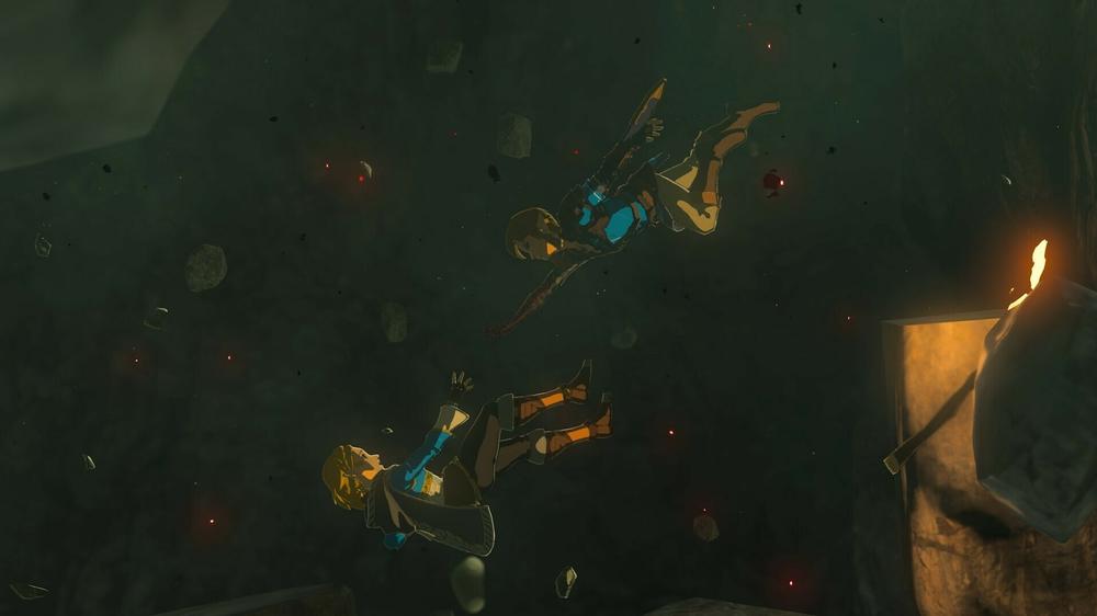 Link and Zelda, reunited after the events of Breath of the Wild, only to be torn apart at the start of Tears of the Kingdom.