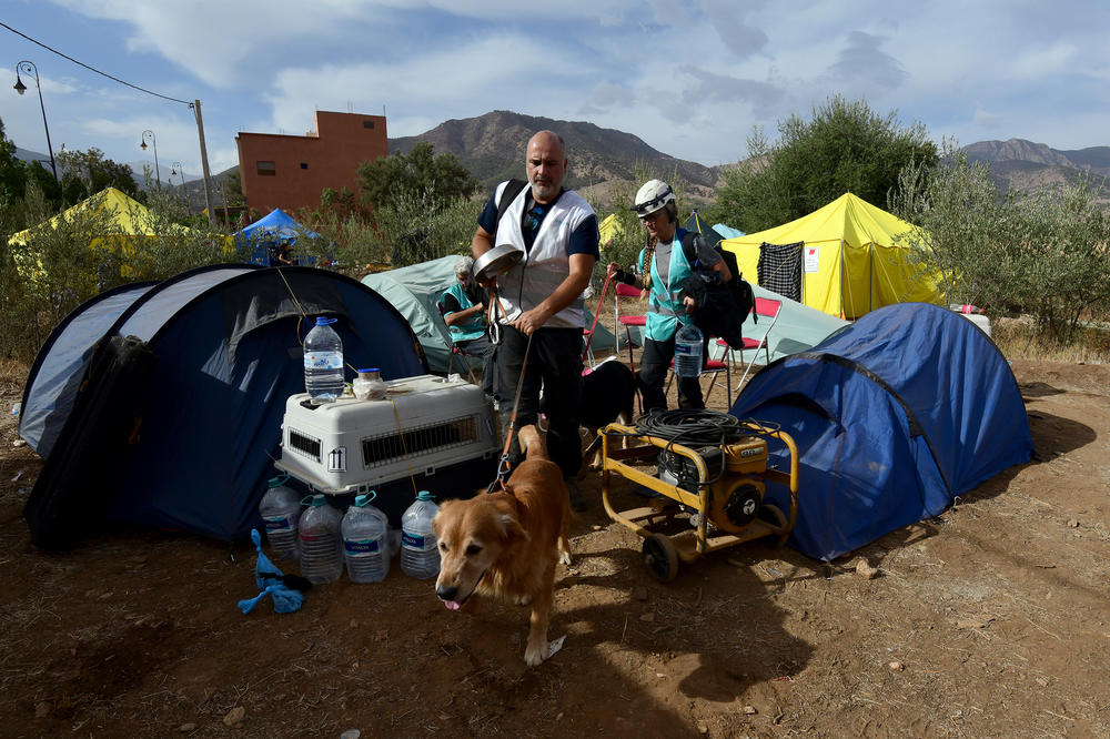 Kilian and his handlers in Tnirte.