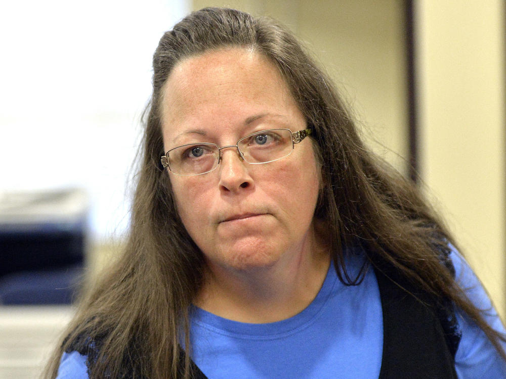 Kim Davis, the former clerk in Rowan County, Ky., was ordered to pay damages to a couple whom she denied a marriage license. Davis is seen here in 2015.