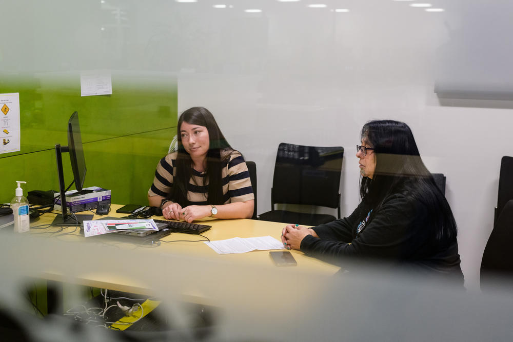 Program lead Courtney Carter-Smith (left) and stop smoking practitioner Christine Solomon support individuals who are trying to quit smoking and also run group therapy sessions. Above, they're meeting at the Te Hā – Waitaha clinic, in Ōtautahi, Christchurch, New Zealand.