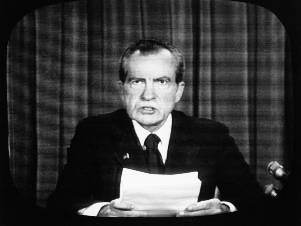 Former President Richard Nixon resigned from office before the House voted on impeachment, announcing his decision on television on Aug. 8, 1974.