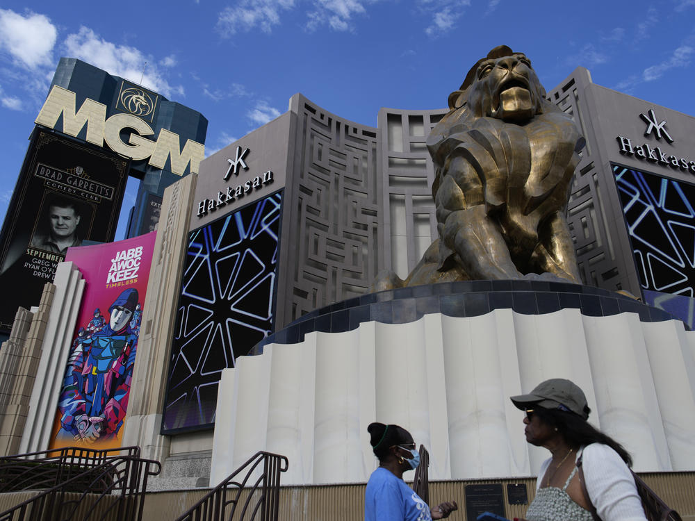 People walk by the MGM Grand hotel-casino in Las Vegas on Wednesday.