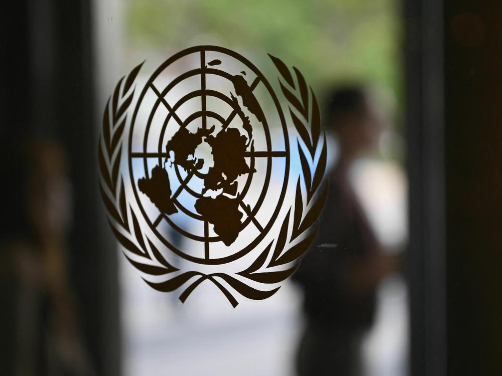 The U.N. logo on a door at the United Nations headquarters in New York. President Biden and other world leaders will meet there next week for the annual general assembly.