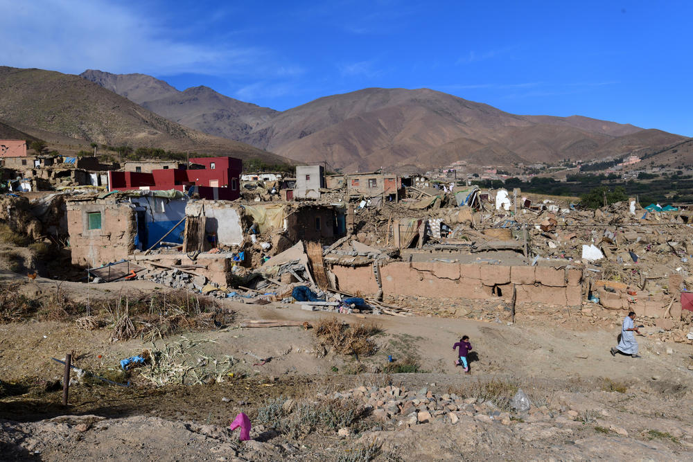 Homes were reduced to rubble in the devastating earthquake in Imi N'Tala, Morocco, on Sept. 12.