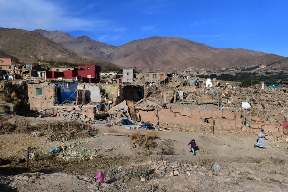 Homes were reduced to rubble in the devastating earthquake in Imi N'Tala, Morocco, on Sept. 12.