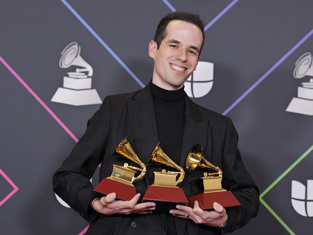 Songwriter and producer Edgar Barrera poses at the 22nd annual Latin Grammy Awards in Las Vegas in 2021. Barrera has earned another 13 Latin Grammy nominations in 2023.