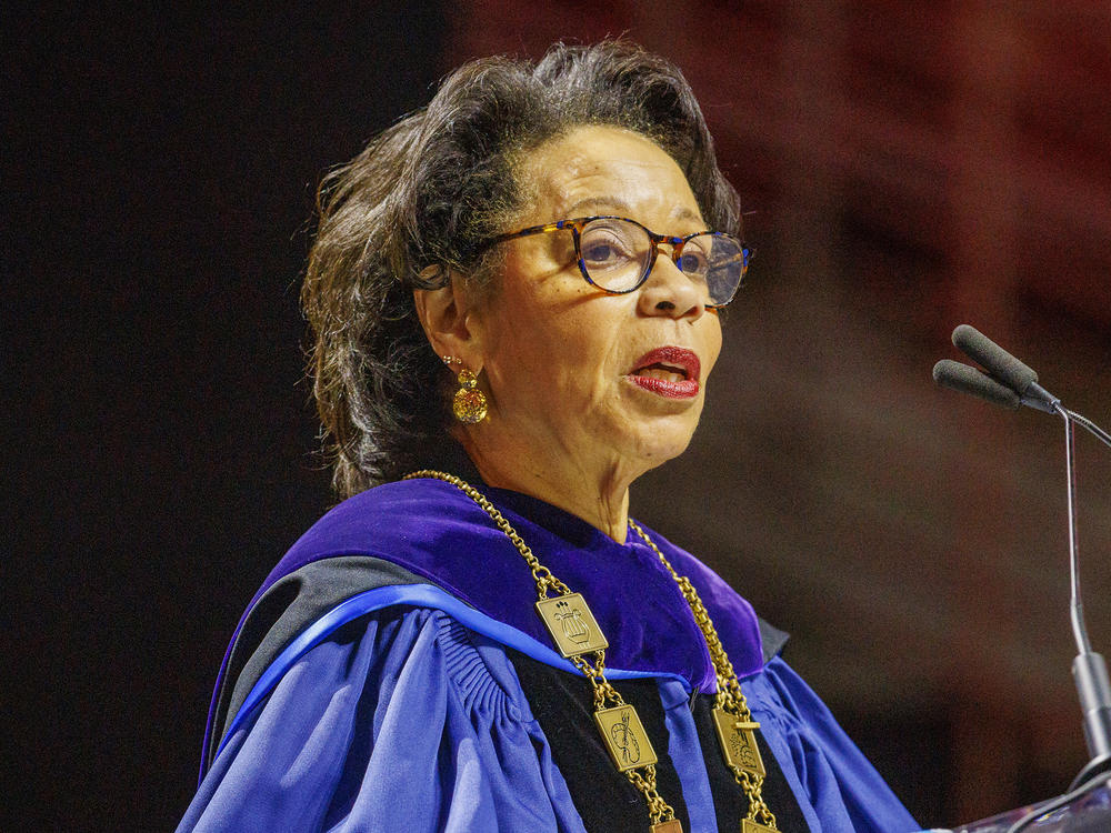 JoAnne A. Epps, acting president of Temple University, speaks during a Temple University graduation ceremony, May 11, 2023, at the Liacouras Center on Temple's campus in Philadelphia. Epps has died after collapsing at a memorial service Tuesday afternoon, Sept. 19, the university said.