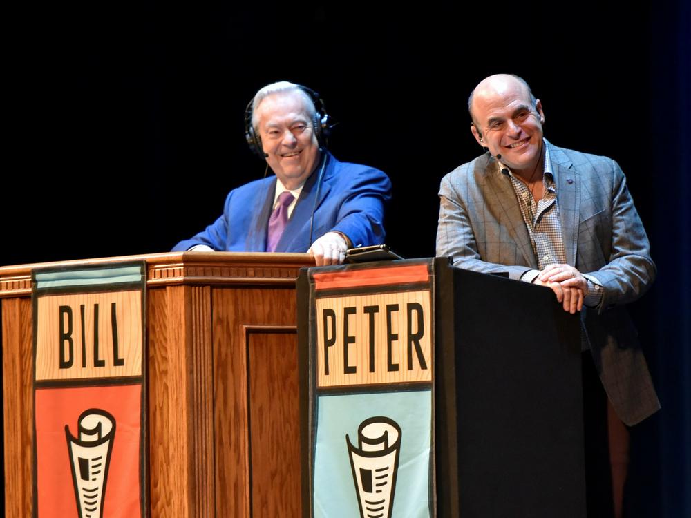 Peter Sagal and Bill Kurtis on stage
