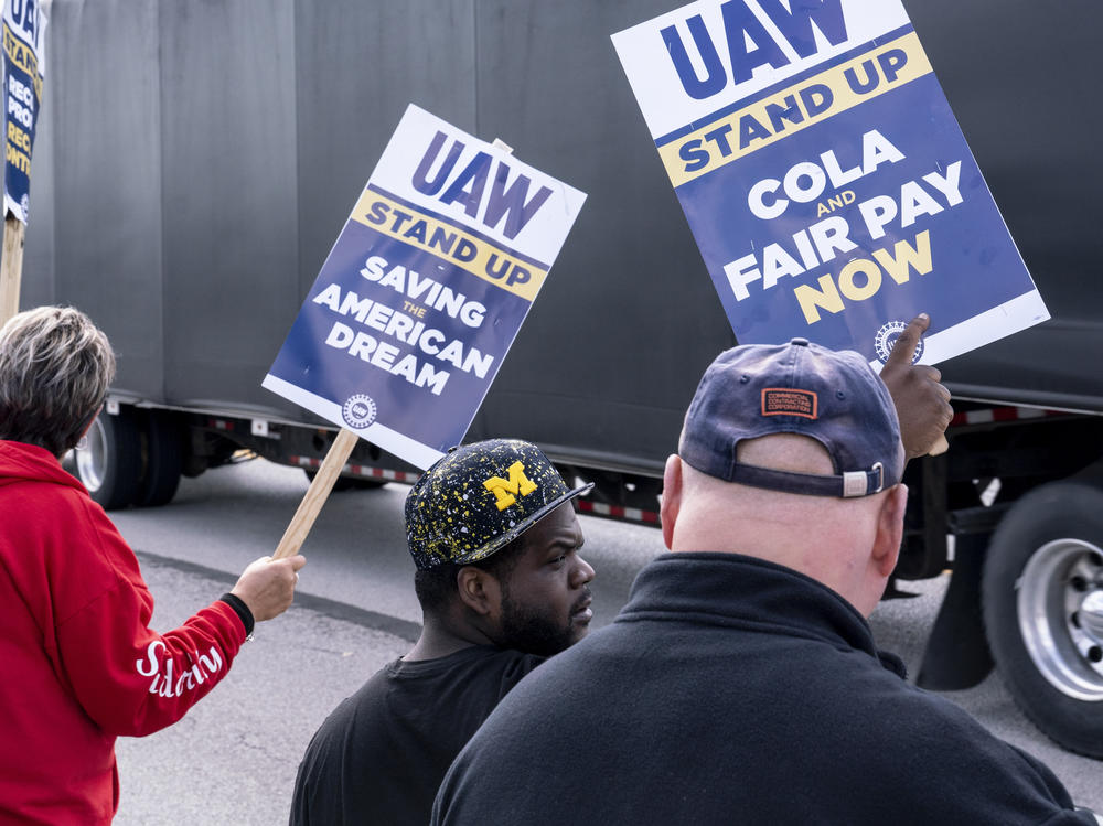 UAW members picket outside a Jeep plant in Toledo, Ohio, on Sept. 18, 2023. Cost-of-living-adjustments have become another major point of contention between automakers and the union.