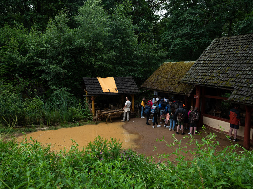 Visitors at the construction of Guédelon Castle, created as an exercise in 