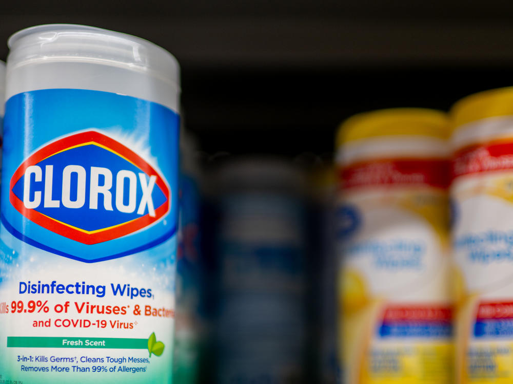 Clorox disinfecting wipes are seen displayed for sale at a Walmart Supercenter on Sept. 18, in Austin, Texas.