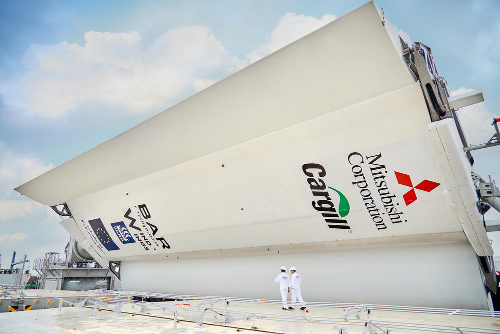 WindWings being fitted on Pyxis Ocean at the COSCO shipyard in Shanghai, China, in August.