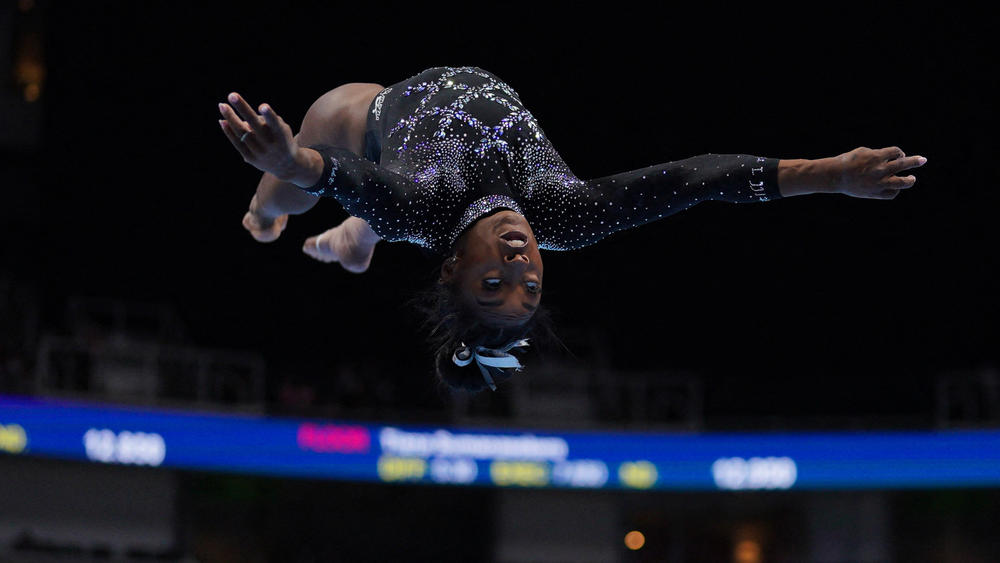 Simone Biles continues to soar: 10 years after putting elite gymnastics on notice, she's now heading to her sixth World Championships. Biles is seen here during the floor routine at last month's U.S. Gymnastics Championships.