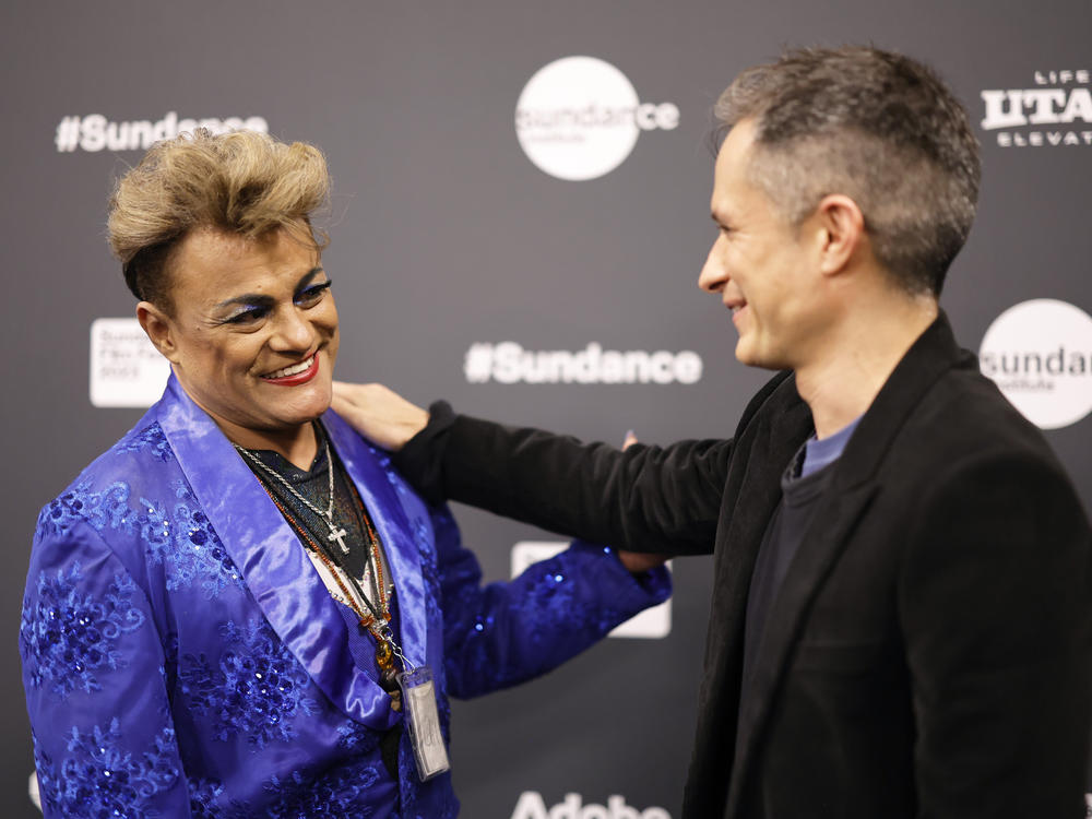 Saul Armendariz (left) and Gael García Bernal attend the 2023 Sundance Film Festival <em>Cassandro</em> premiere.