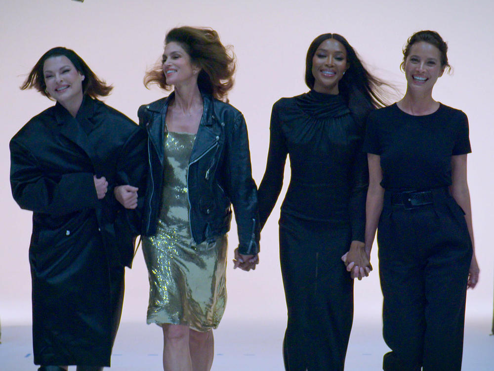 Linda Evangelista, left, Cindy Crawford, Naomi Campbell and Christy Turlington in <em>The Super Models.</em>