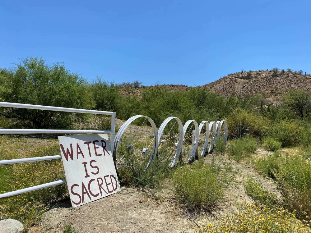 A sign near the border of the Cholla Canyon Ranch, the site of the Ha' Kamwe' hot springs. 