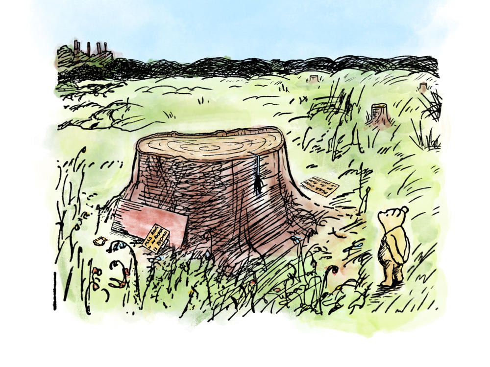 <em>Winnie-the-Pooh: The Deforested Edition</em> is a word-for-word republishing of the A.A. Milne classic, with one arresting change: all of the trees have been cut down.