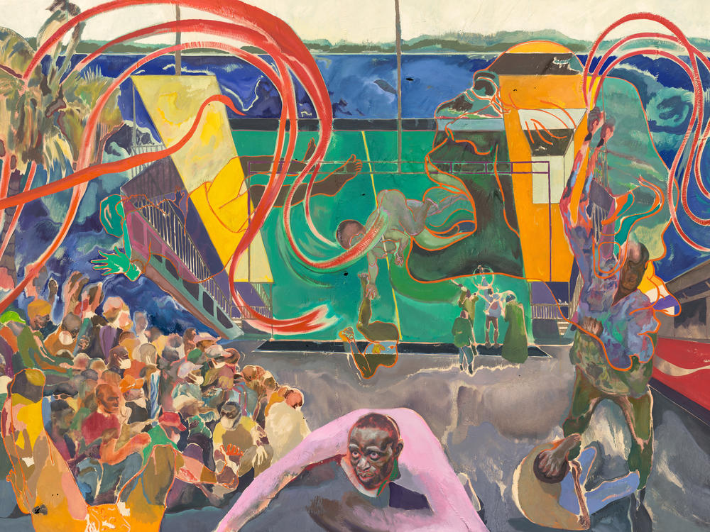 <em>Curfew (Likoni March 27 2020)</em> by Kenyan-British painter Michael Armitage,<em> </em>was inspired by an attack on ferry passengers by paramilitary police in Nairobi. The painting hangs in the Museum of Modern Art in New York.