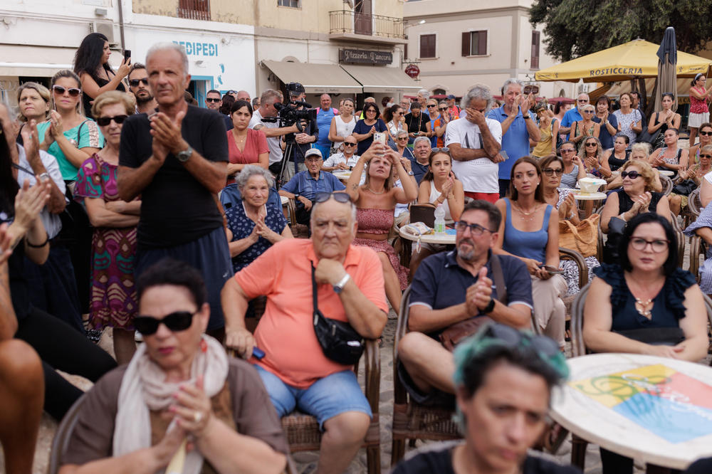 Lampedusans attend a public assembly in Freedom Square to protest the management of migration flows by local and national authorities on Sept. 20.