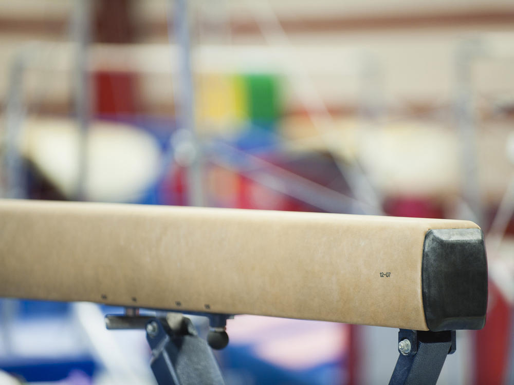 The end section of a balance beam is pictured. The 2022 incident was widely viewed on social media and condemned by many, including U.S. gymnast Simone Biles.