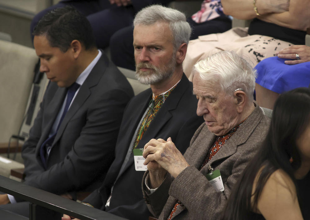 Yaroslav Hunka, right, waits for the arrival of Ukrainian President Volodymyr Zelenskyy in the House of Commons in Ottawa, Onatario on Friday, Sept. 22, 2023.