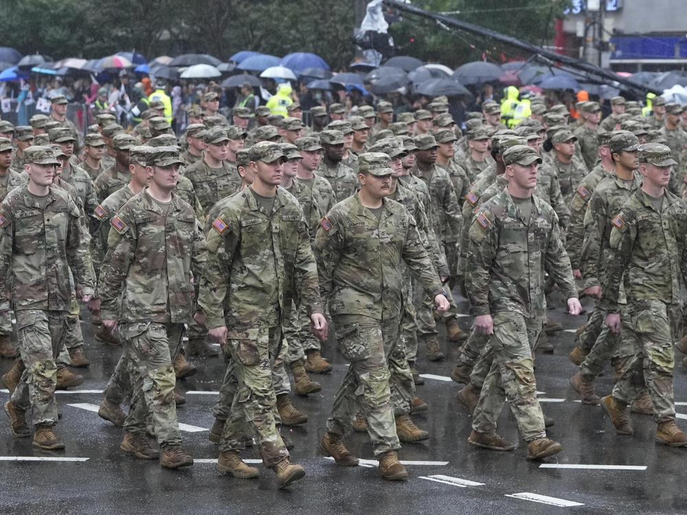 U.S. Army soldiers march in a parade as part of the 75th South Korea Armed Forces Day ceremony in Seoul, South Korea on Tuesday.