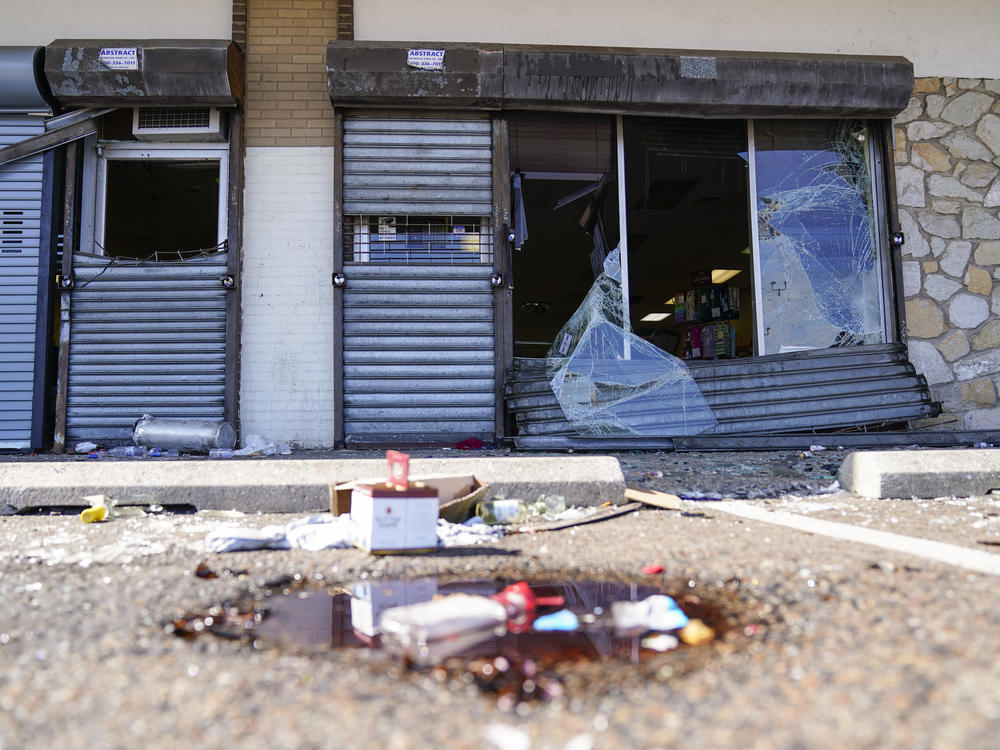 Shown is the aftermath of a ransacked liquor store in Philadelphia on Wednesday.