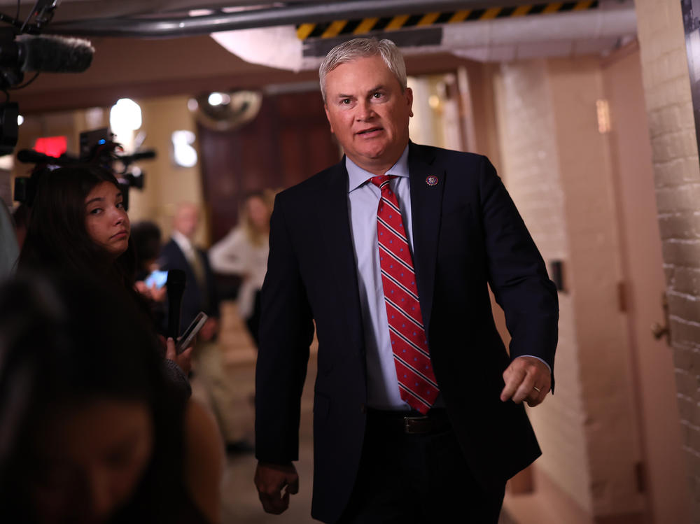 Rep. James Comer, R-Ky., chairman of the House Oversight Committee, talks to reporters as he leaves a House GOP caucus meeting at the U.S. Capitol on September 19.