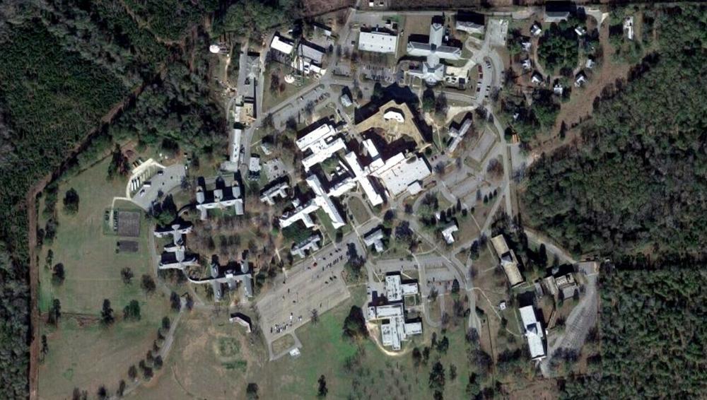 A bird's eye view of the sprawling Tuskegee VA campus. It spans more than 400 acres and includes more than two dozen buildings.