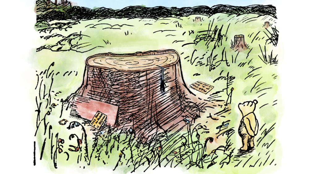 <em>Winnie-the-Pooh: The Deforested Edition</em> is a word-for-word republishing of the A.A. Milne classic, with one arresting change: all of the trees have been cut down.