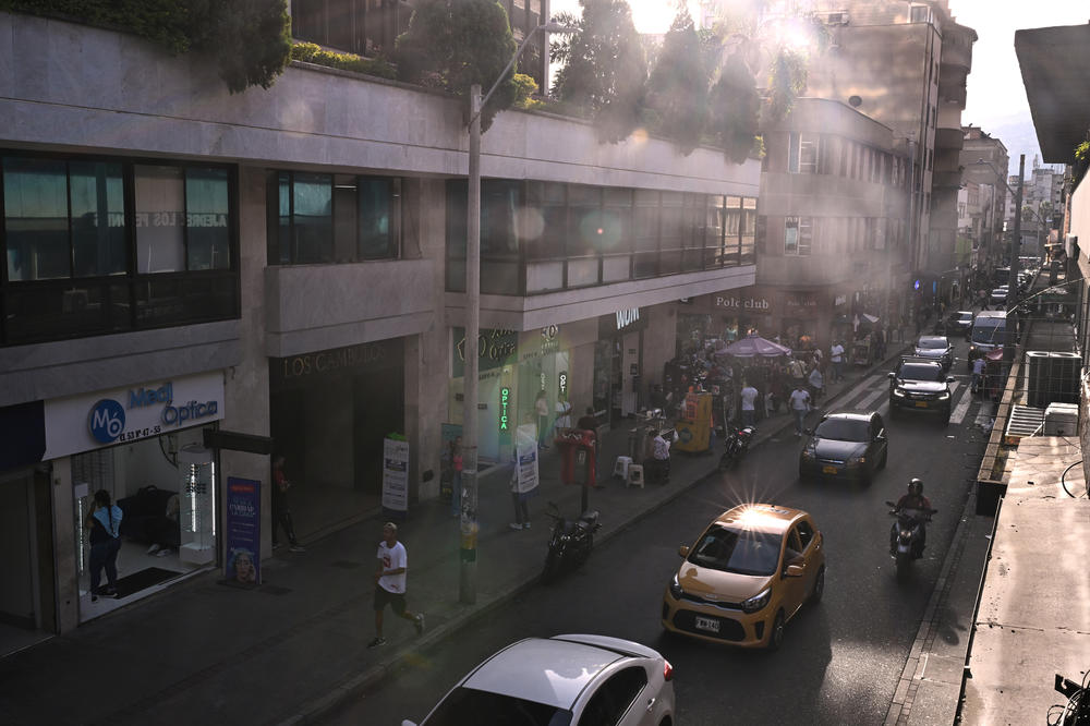 Traffic in the late afternoon on the streets of downtown Medellín.