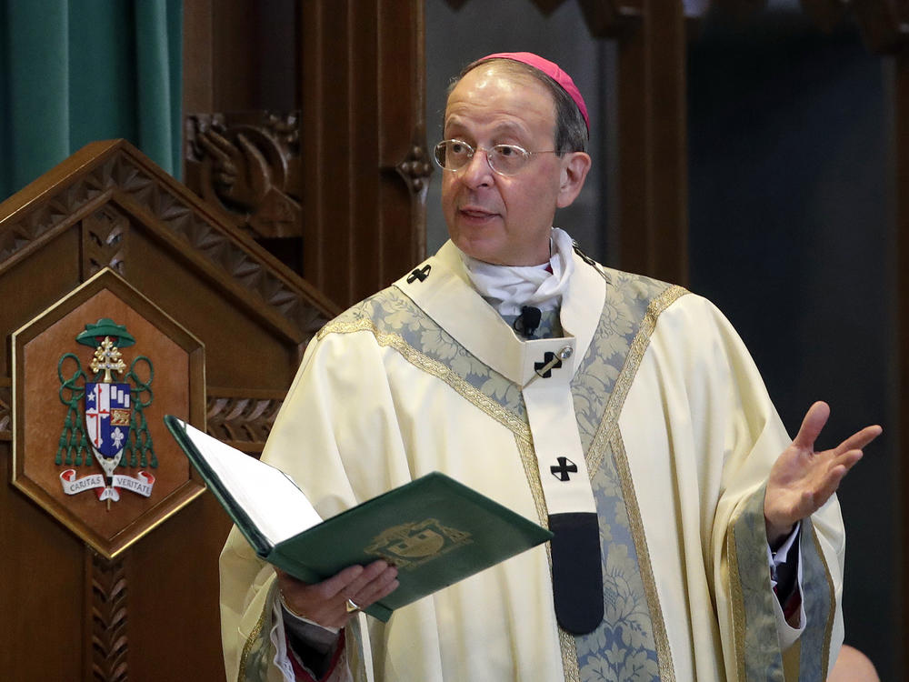 Baltimore Archbishop William Lori leads a funeral Mass in Baltimore on March 28, 2017.