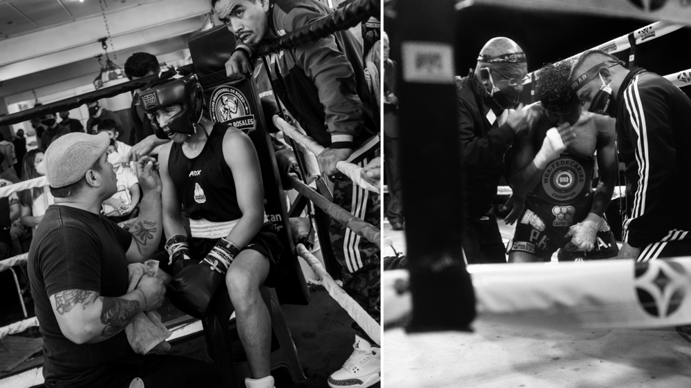 <strong>Left: </strong>Ixtli Chavez, Tony Vega and Odin Galicia Morales at Gym Pancho Rosales in Transito, Ciudad de México. <strong>Right: </strong>Jerson Aguilar at Auditorio BB in Hipódromo, Ciudad de México.