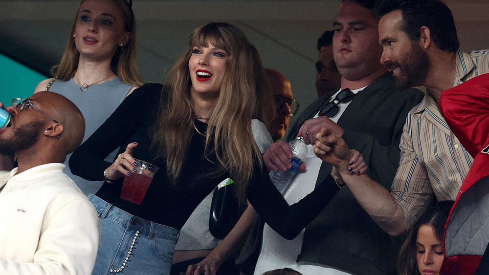 Singer Taylor Swift and actor Ryan Reynolds are seen ahead of the game between the Kansas City Chiefs and the New York Jets at MetLife Stadium on Sunday in East Rutherford, N.J.