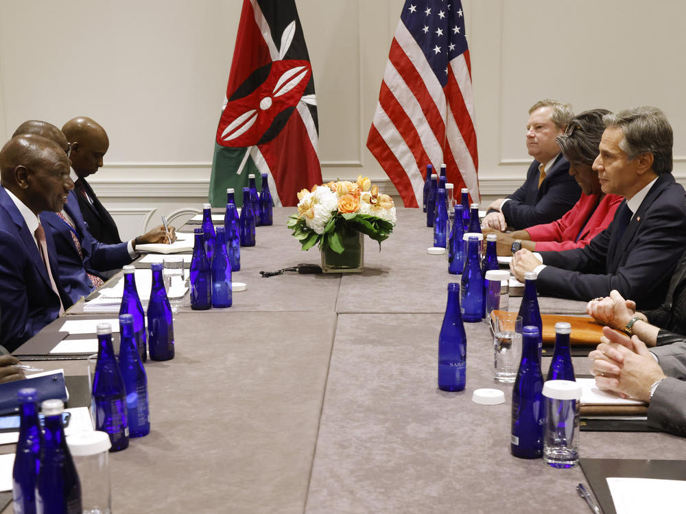 Secretary of State Antony Blinken, right, meets with Kenya's President William Ruto, left, Thursday, Sept. 21, 2023, in New York.