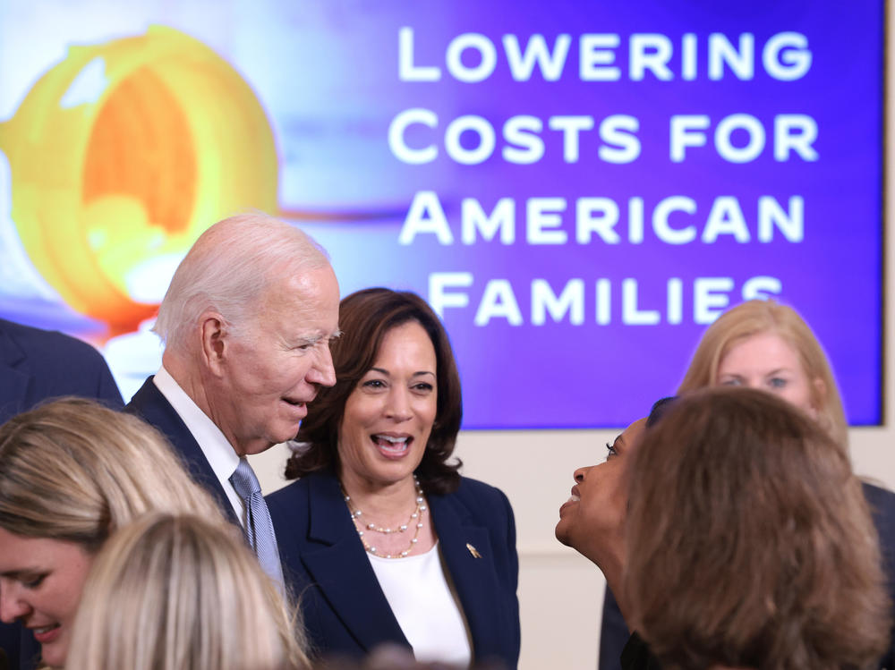 President Joe Biden and Vice President Kamala Harris at the White House event on August 29 where they announced the list of the first 10 medicines targeted for Medicare negotiations.