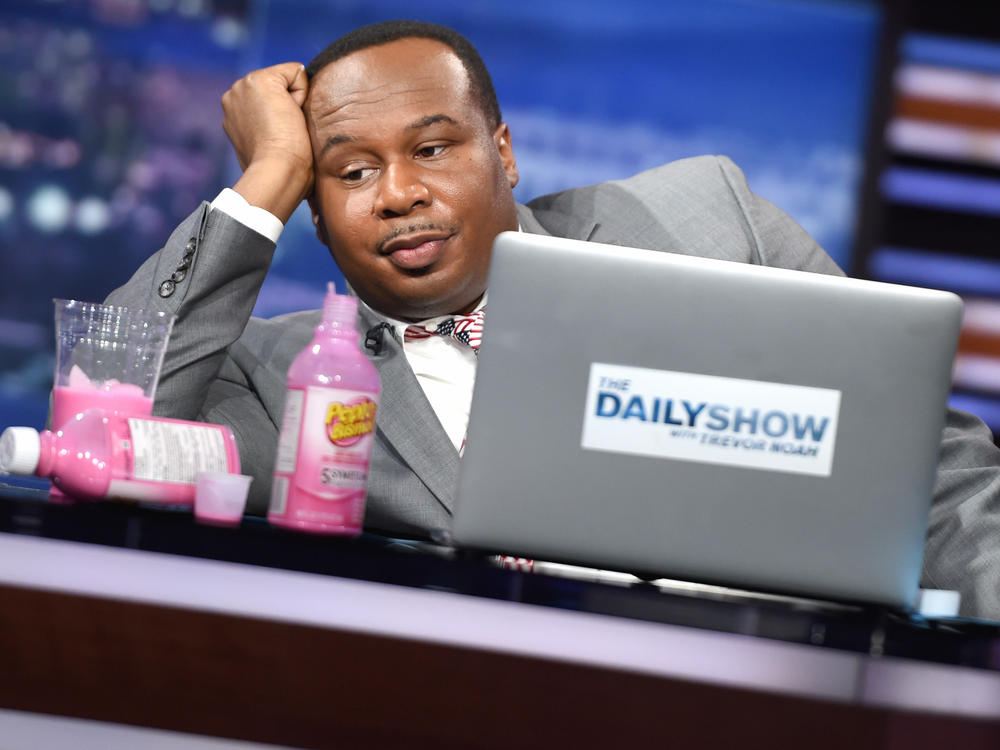 Roy Wood Jr. during election coverage on <em>The Daily Show with Trevor Noah </em>in 2016.