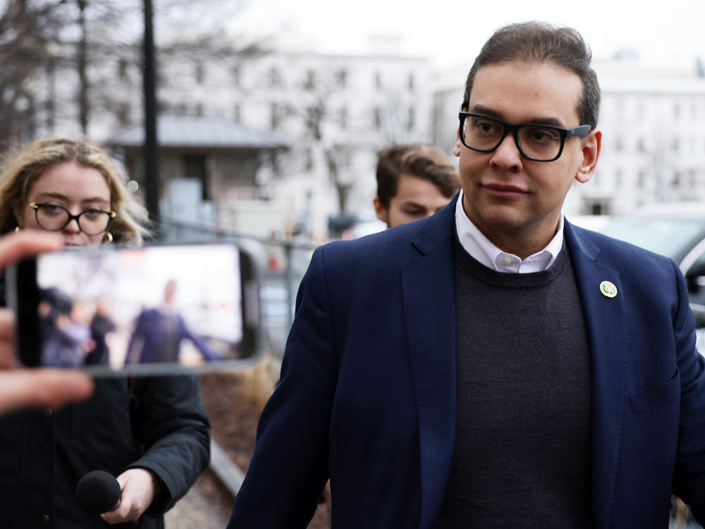 WASHINGTON, DC - JANUARY 31: U.S. Rep. George Santos (R-NY) leaves the Capitol Hill Club as members of the press follow him on January 31, 2023 in Washington, DC.  (Photo by Alex Wong/Getty Images)