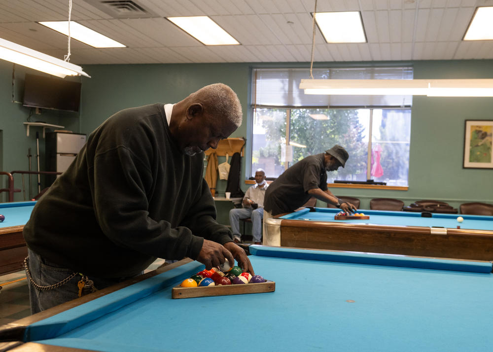 Seniors play pool at Vintage Senior Services in the East Liberty neighborhood of Pittsburgh in September.