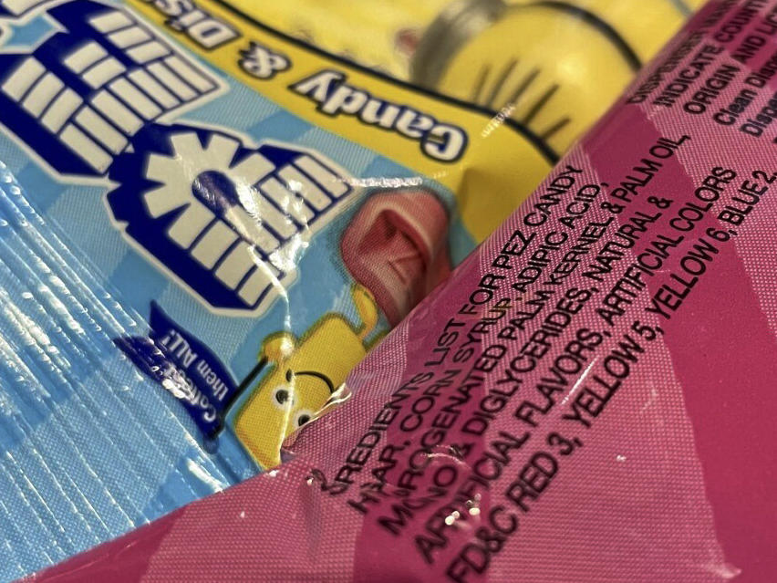 Pez candy is on display at a store in Lafayette, Calif., on March 24. The candy contains red dye 3, a food additive that will be banned in California starting in 2027.