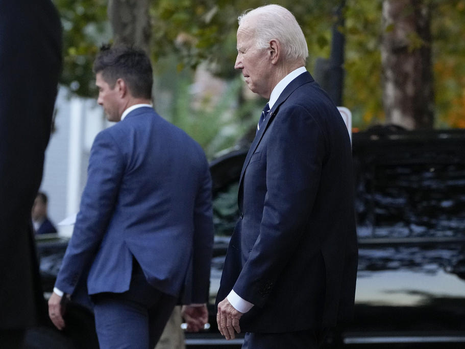 President Biden leaves Holy Trinity Catholic Church in the Georgetown section of Washington, D.C., after attending Mass on Saturday.