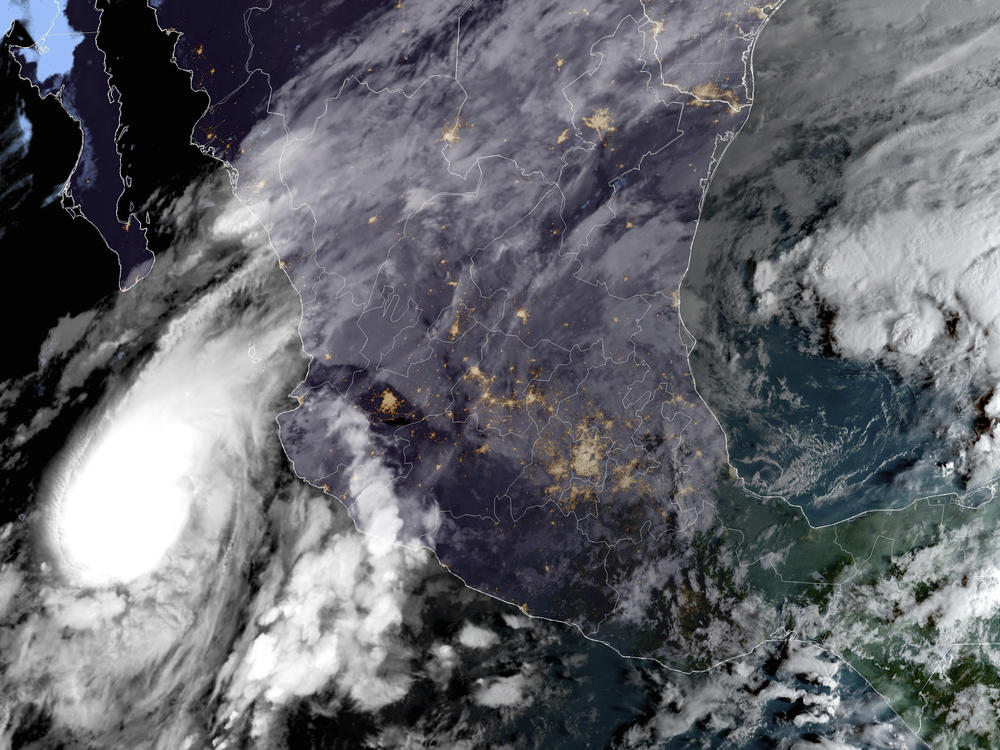 This satellite image provided by NOAA at 8am E.T. on Tuesday shows Hurricane Lidia in the Pacific Ocean approaching Puerto Vallarta, Mexico.