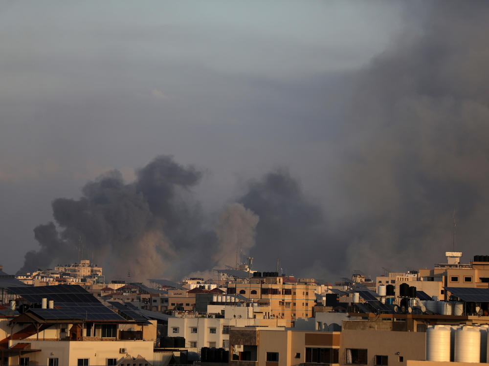 Smoke billows during Israeli strikes on Gaza City on Tuesday.