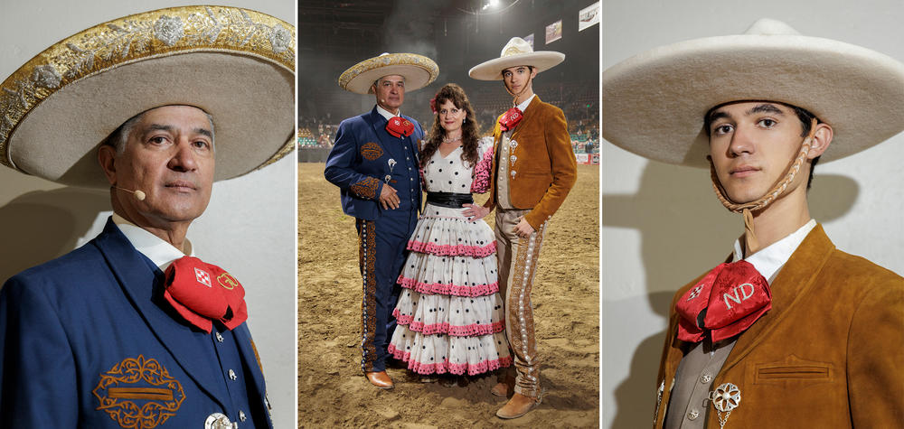 Jerry Diaz, Staci Diaz and Nicolas Diaz pose for a photo after the Mexican Rodeo Extravaganza's grand finale.