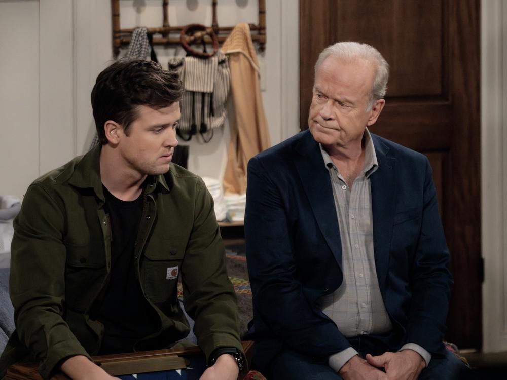 Jack Cutmore-Scott as Freddy Crane and Kelsey Grammer as Frasier Crane.