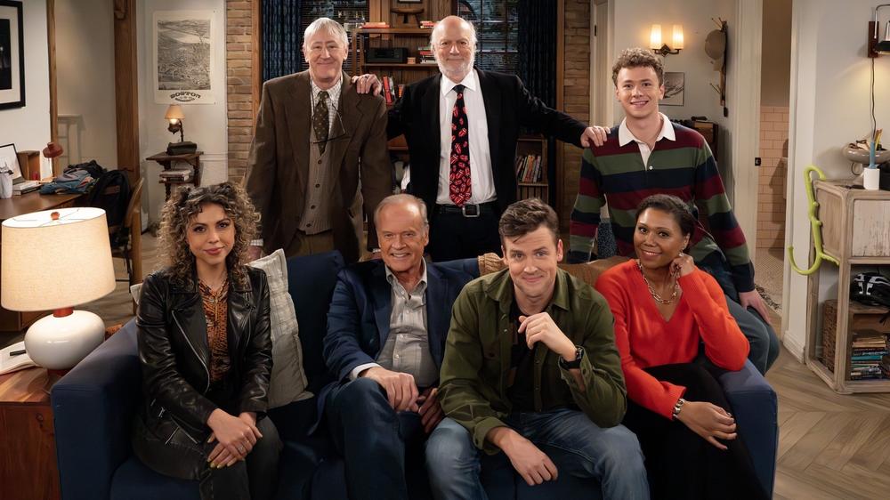 From top, left to right: Nicholas Lyndhurst, director James Burrows, Anders Keith, Jess Salgueiro, Kelsey Grammer, Jack Cutmore-Scott and Toks Olagundoye.
