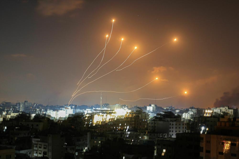 Israel's Iron Dome air defense system intercepts rockets launched from Gaza on Wednesday.